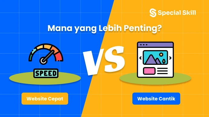 Ilustrasi website cepat vs website cantik dalam desain web