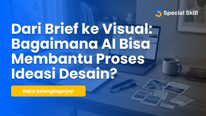 Graphic designer menggunakan AI untuk ideasi desain di workspace