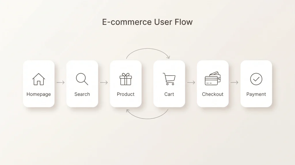 Contoh visual alur langkah praktis yang biasa dipakai desainer saat merancang proses checkout website