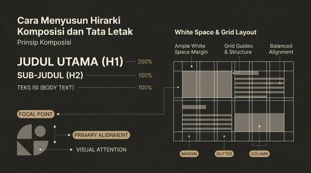 Contoh hierarki visual dan tata letak elemen pada layout desain grafis