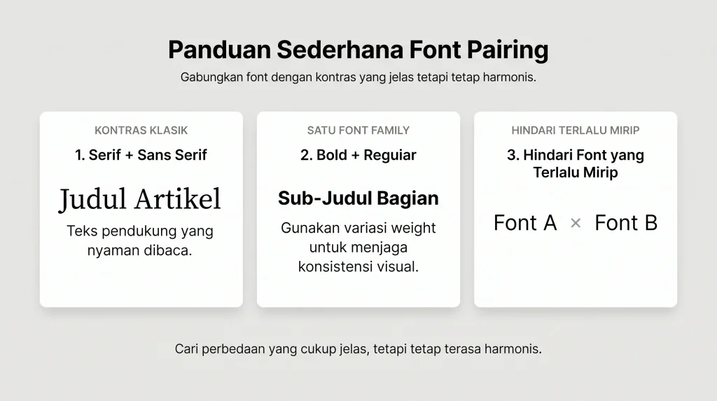 Contoh font pairing dalam desain typography, menggabungkan Serif dan Sans Serif serta variasi Bold dan Regular untuk menciptakan hierarki visual.